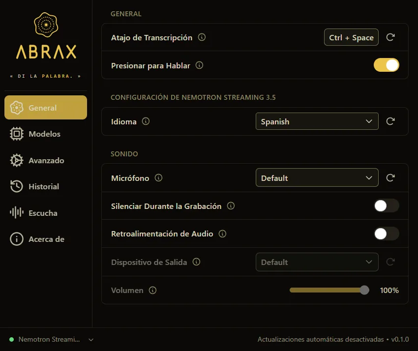Ventana principal de ABRAX